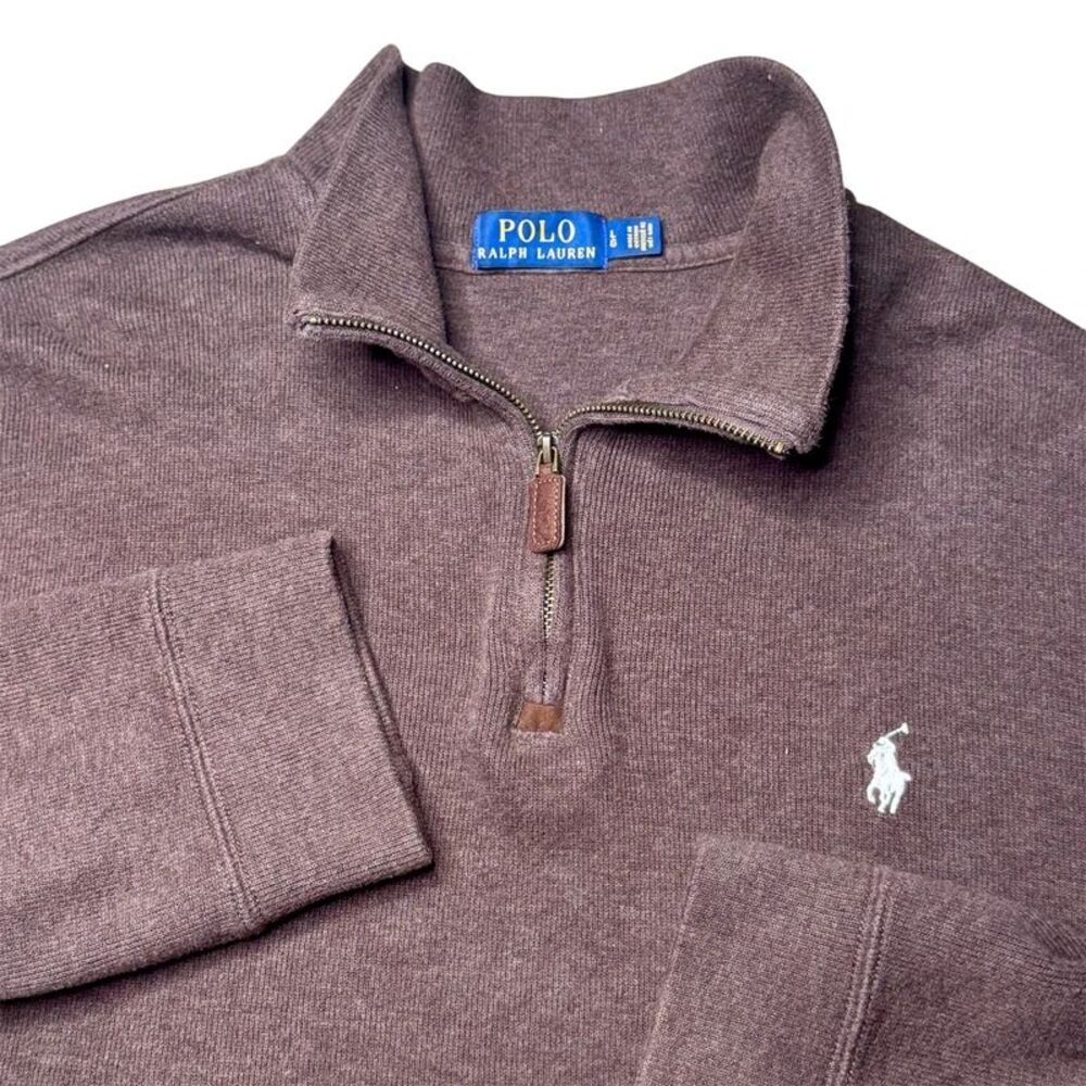 Polo Ralph Lauren Sweater Mens Large Brown Quarter Zip Mock Neck Cotton Knit
